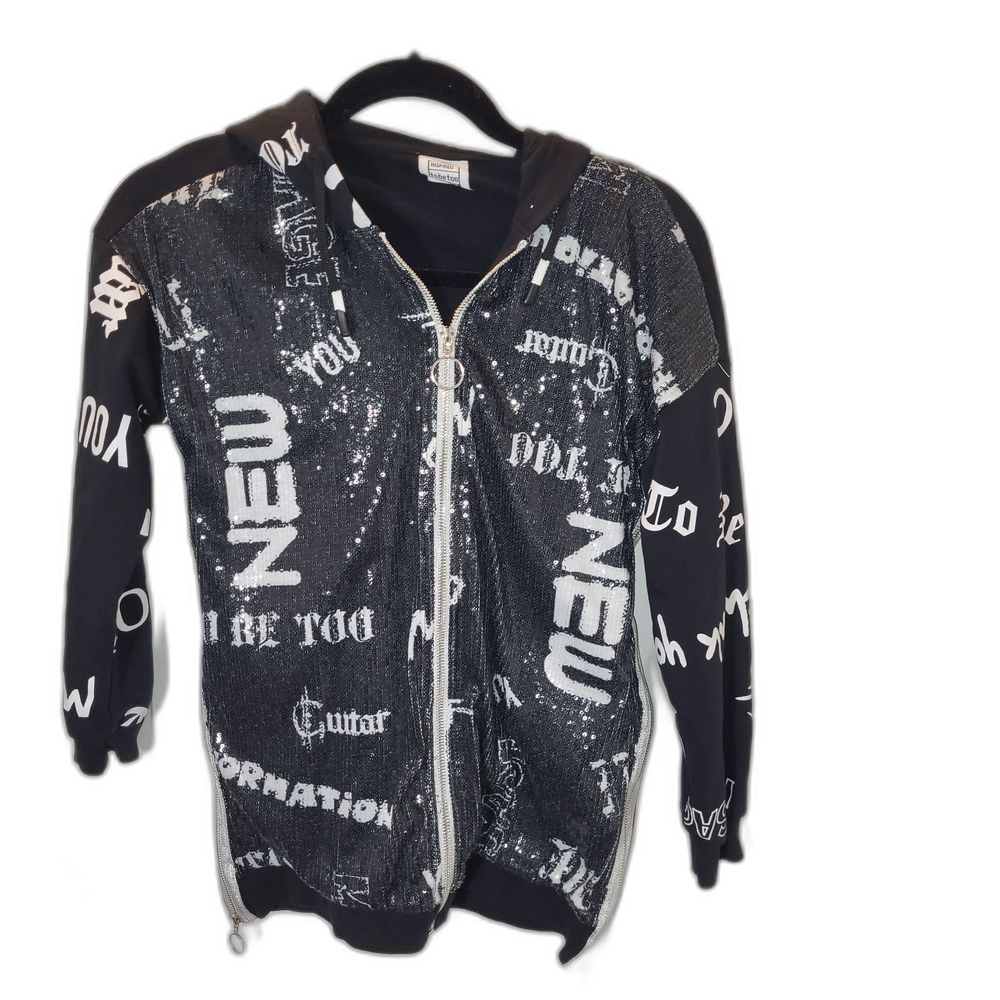 Super Cool Italian Black Graphic Zip-Up Hoodie - Size 36